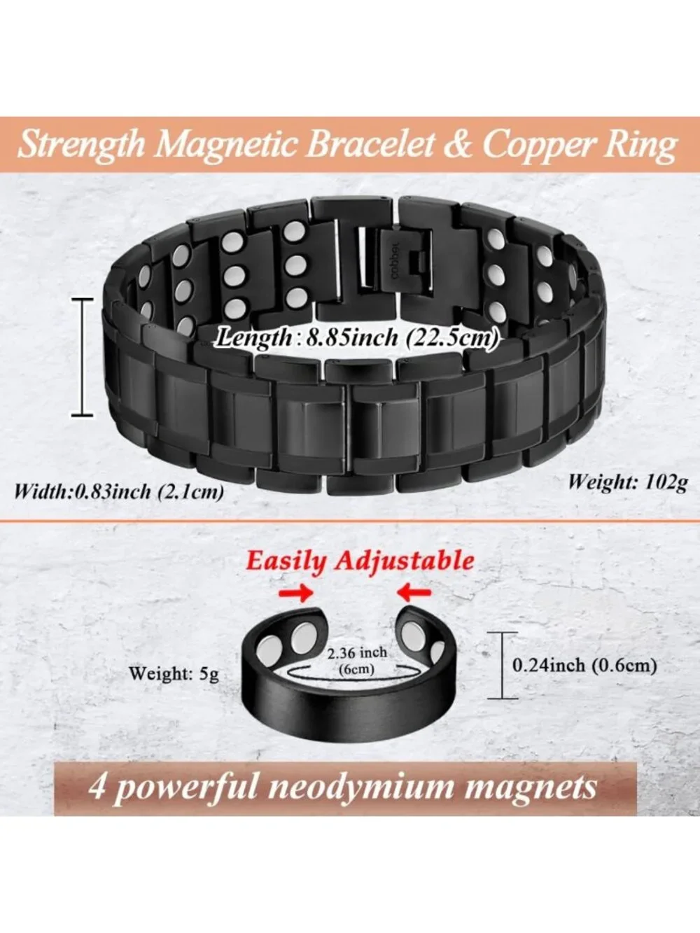 Adjustable Copper Magnetic Bracelet for Men | Strong Magnets, Pure Copper, Gift